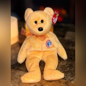 🧸 TY Beanie Baby Sunny Yellow Bear w/ Tag Birthday Feb 13, 2000